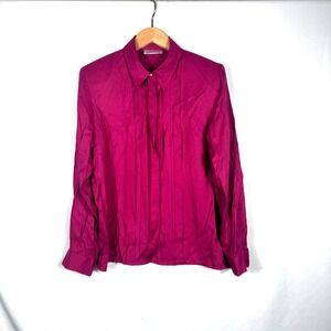 Evan Picone Silk Button Down Shirt Top Long Sleeve Maroon Size 12